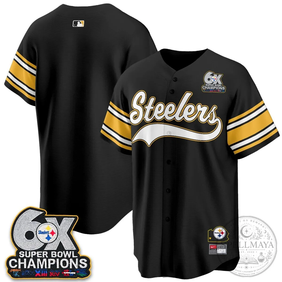 Pittsburgh Steelers TJ Watt 6X Super Bowl Champions Throwback Baseball Jersey 99 Pittsburgh Steelers TJ Watt 6X Super Bowl Champions Throwback Baseball Jersey