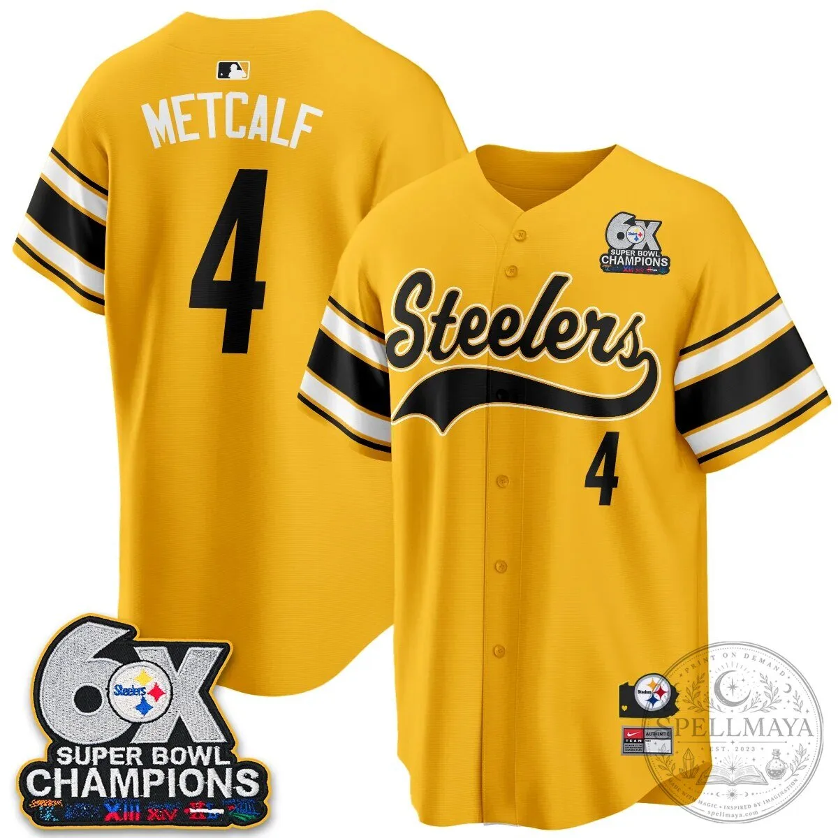 Pittsburgh Steelers TJ Watt 6X Super Bowl Champions Throwback Baseball Jersey 102 Pittsburgh Steelers TJ Watt 6X Super Bowl Champions Throwback Baseball Jersey