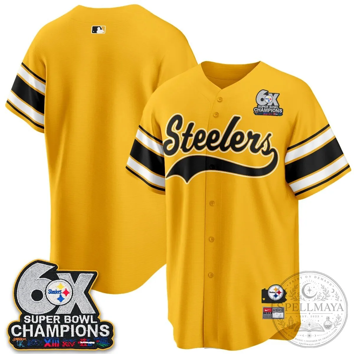 Pittsburgh Steelers TJ Watt 6X Super Bowl Champions Throwback Baseball Jersey 111 Pittsburgh Steelers TJ Watt 6X Super Bowl Champions Throwback Baseball Jersey