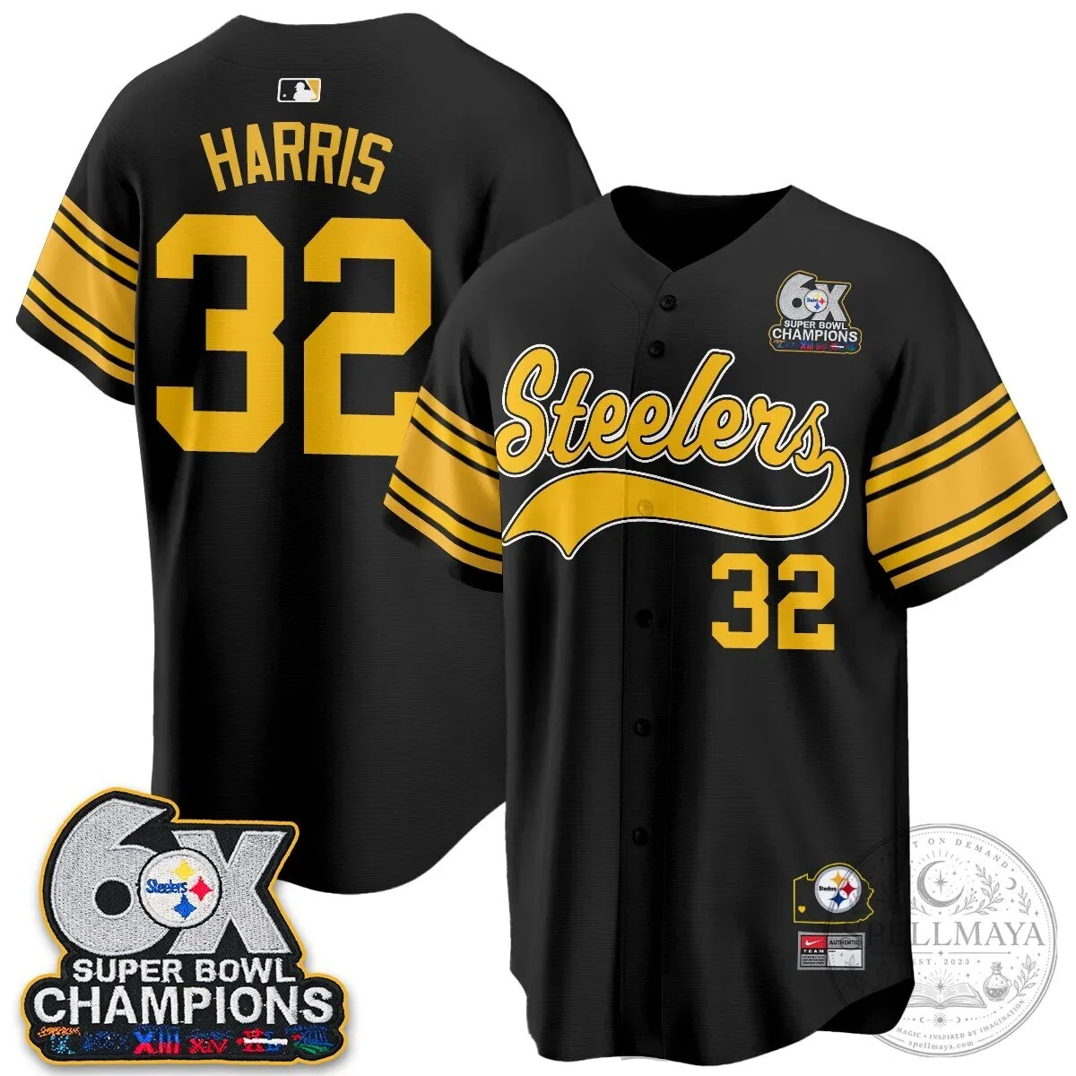 Pittsburgh Steelers TJ Watt 6X Super Bowl Champions Throwback Baseball Jersey 117 Pittsburgh Steelers TJ Watt 6X Super Bowl Champions Throwback Baseball Jersey