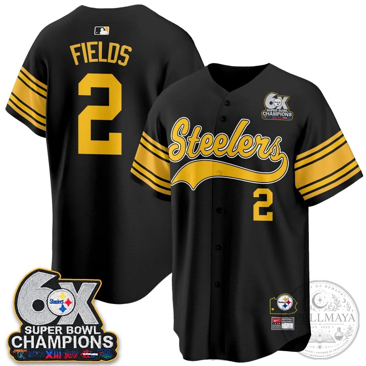 Pittsburgh Steelers TJ Watt 6X Super Bowl Champions Throwback Baseball Jersey 118 Pittsburgh Steelers TJ Watt 6X Super Bowl Champions Throwback Baseball Jersey