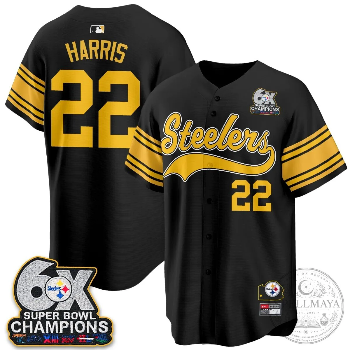 Pittsburgh Steelers TJ Watt 6X Super Bowl Champions Throwback Baseball Jersey 120 Pittsburgh Steelers TJ Watt 6X Super Bowl Champions Throwback Baseball Jersey