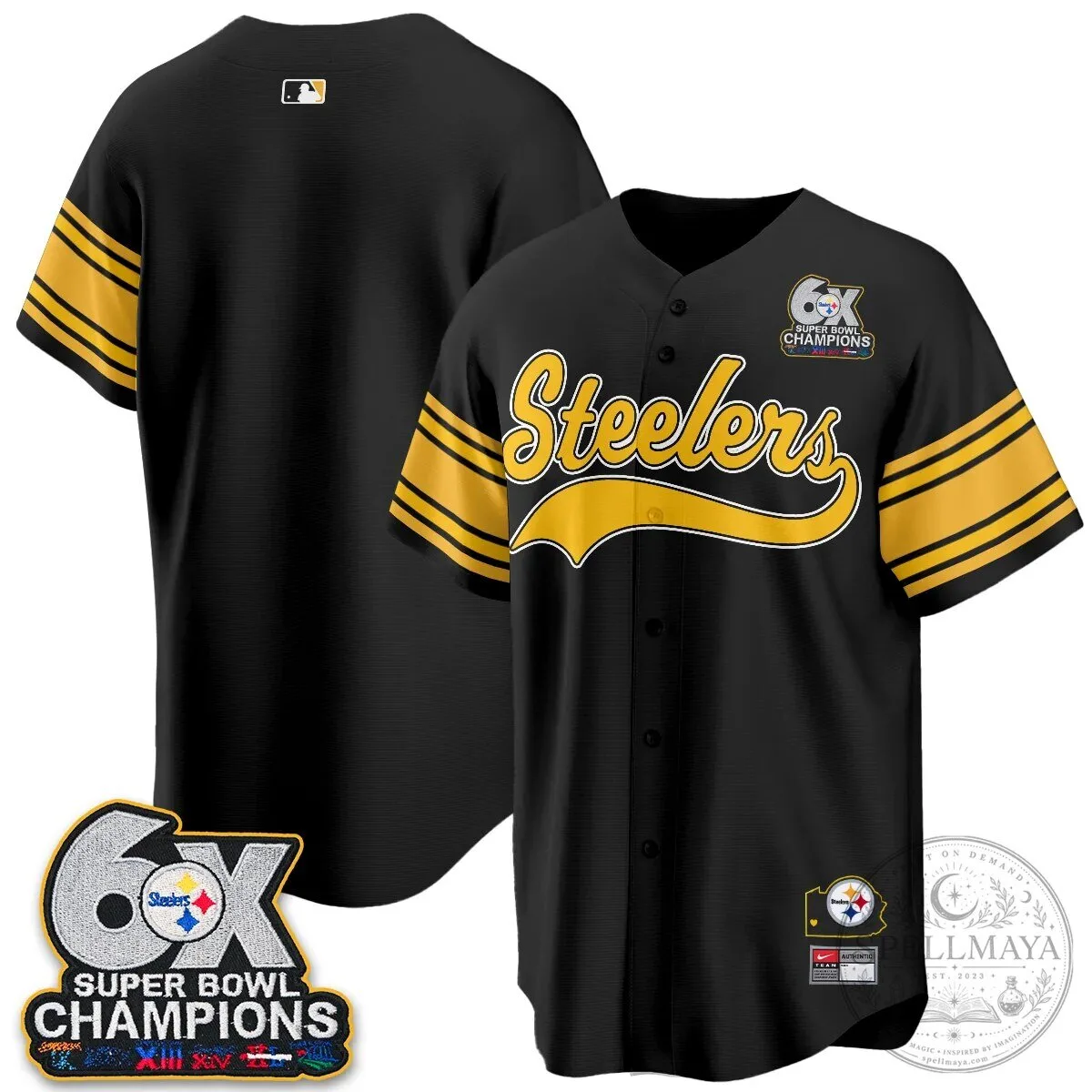 Pittsburgh Steelers TJ Watt 6X Super Bowl Champions Throwback Baseball Jersey 123 Pittsburgh Steelers TJ Watt 6X Super Bowl Champions Throwback Baseball Jersey