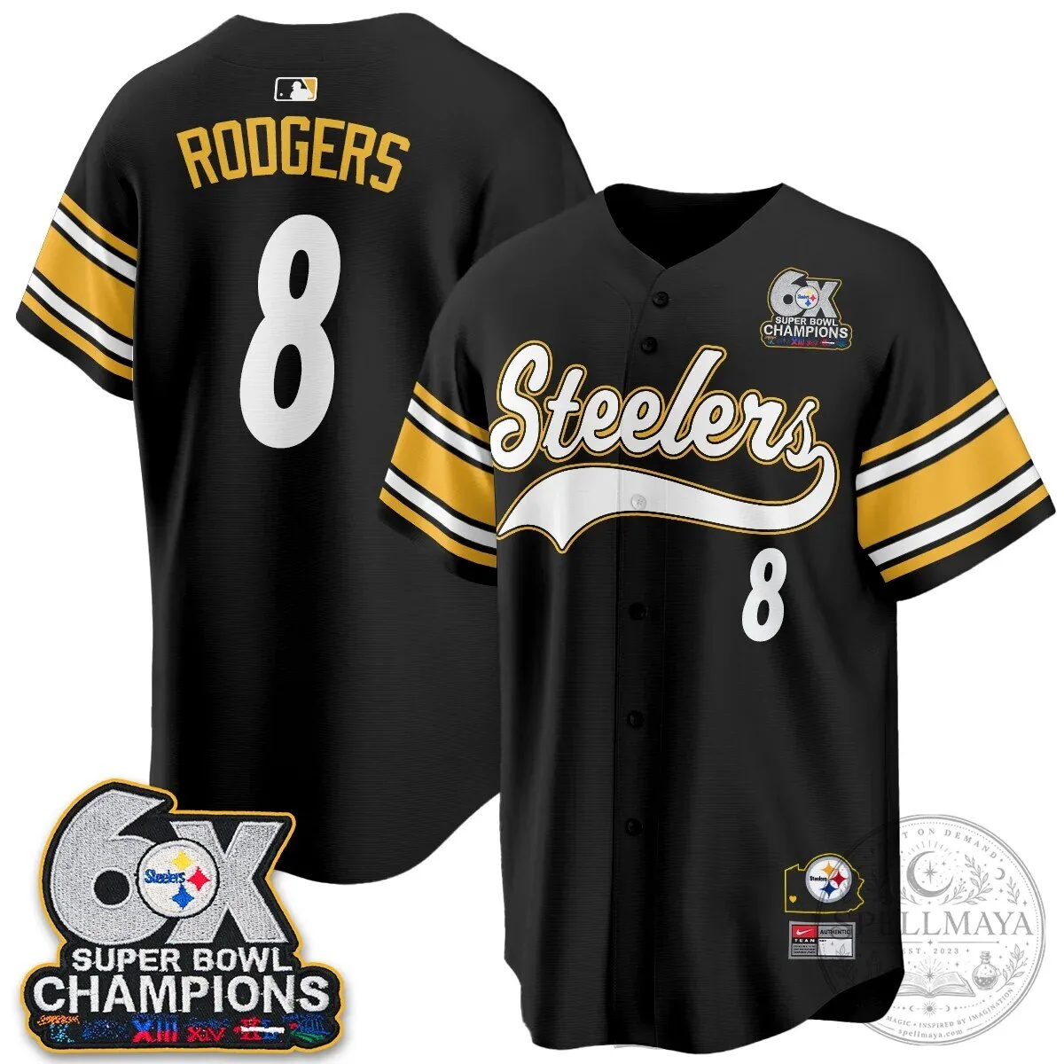 Pittsburgh Steelers TJ Watt 6X Super Bowl Champions Throwback Baseball Jersey 125 Pittsburgh Steelers TJ Watt 6X Super Bowl Champions Throwback Baseball Jersey