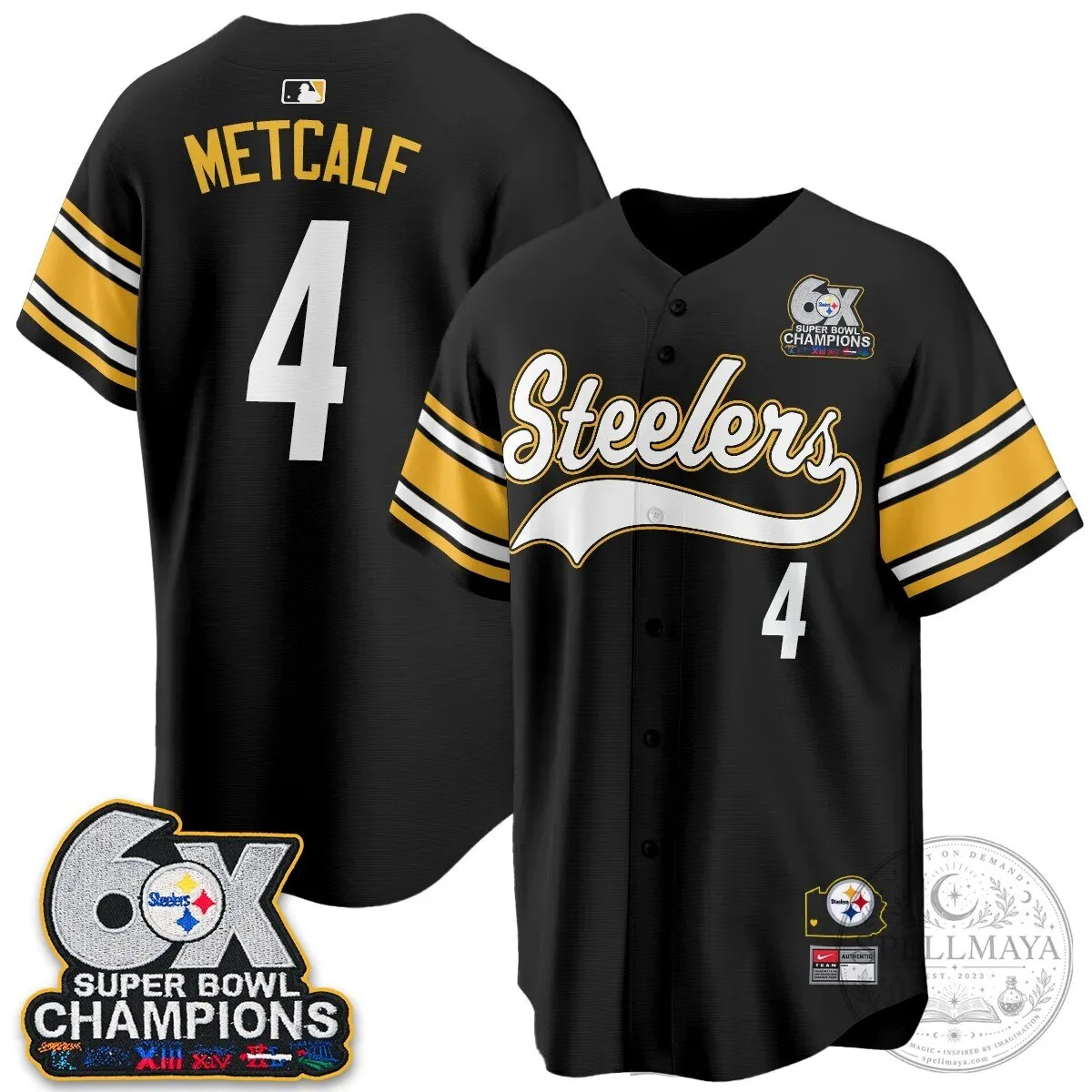 Pittsburgh Steelers TJ Watt 6X Super Bowl Champions Throwback Baseball Jersey 126 Pittsburgh Steelers TJ Watt 6X Super Bowl Champions Throwback Baseball Jersey