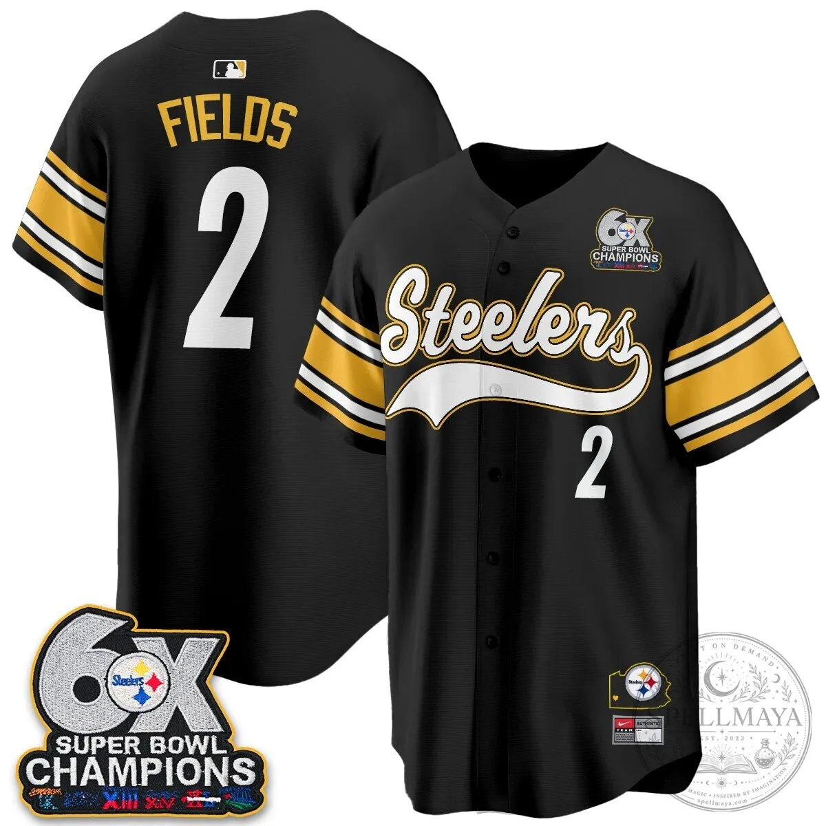 Pittsburgh Steelers TJ Watt 6X Super Bowl Champions Throwback Baseball Jersey 130 Pittsburgh Steelers TJ Watt 6X Super Bowl Champions Throwback Baseball Jersey