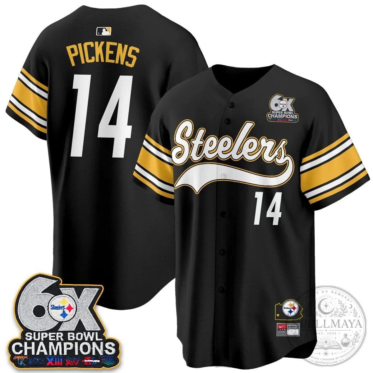 Pittsburgh Steelers TJ Watt 6X Super Bowl Champions Throwback Baseball Jersey 131 Pittsburgh Steelers TJ Watt 6X Super Bowl Champions Throwback Baseball Jersey