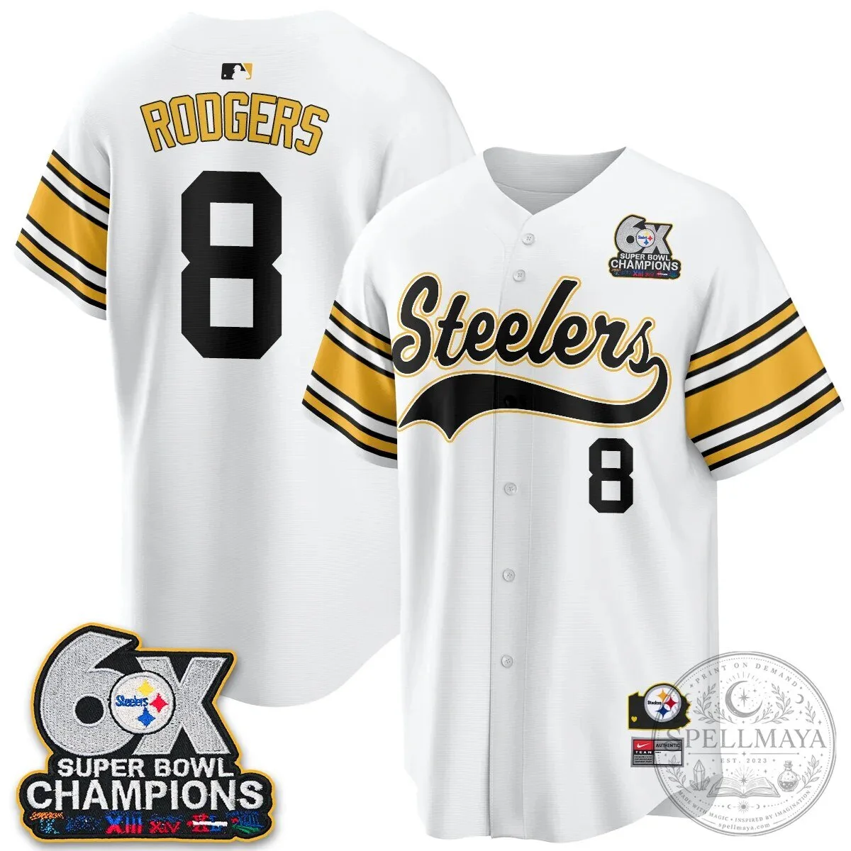 Pittsburgh Steelers TJ Watt 6X Super Bowl Champions Throwback Baseball Jersey 137 Pittsburgh Steelers TJ Watt 6X Super Bowl Champions Throwback Baseball Jersey