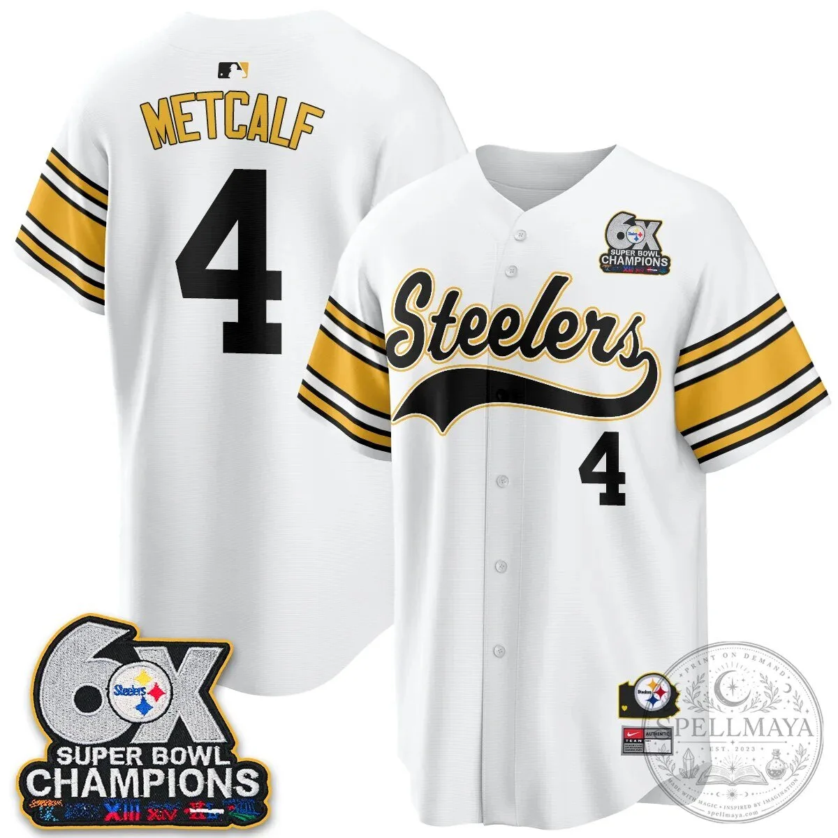 Pittsburgh Steelers TJ Watt 6X Super Bowl Champions Throwback Baseball Jersey 138 Pittsburgh Steelers TJ Watt 6X Super Bowl Champions Throwback Baseball Jersey