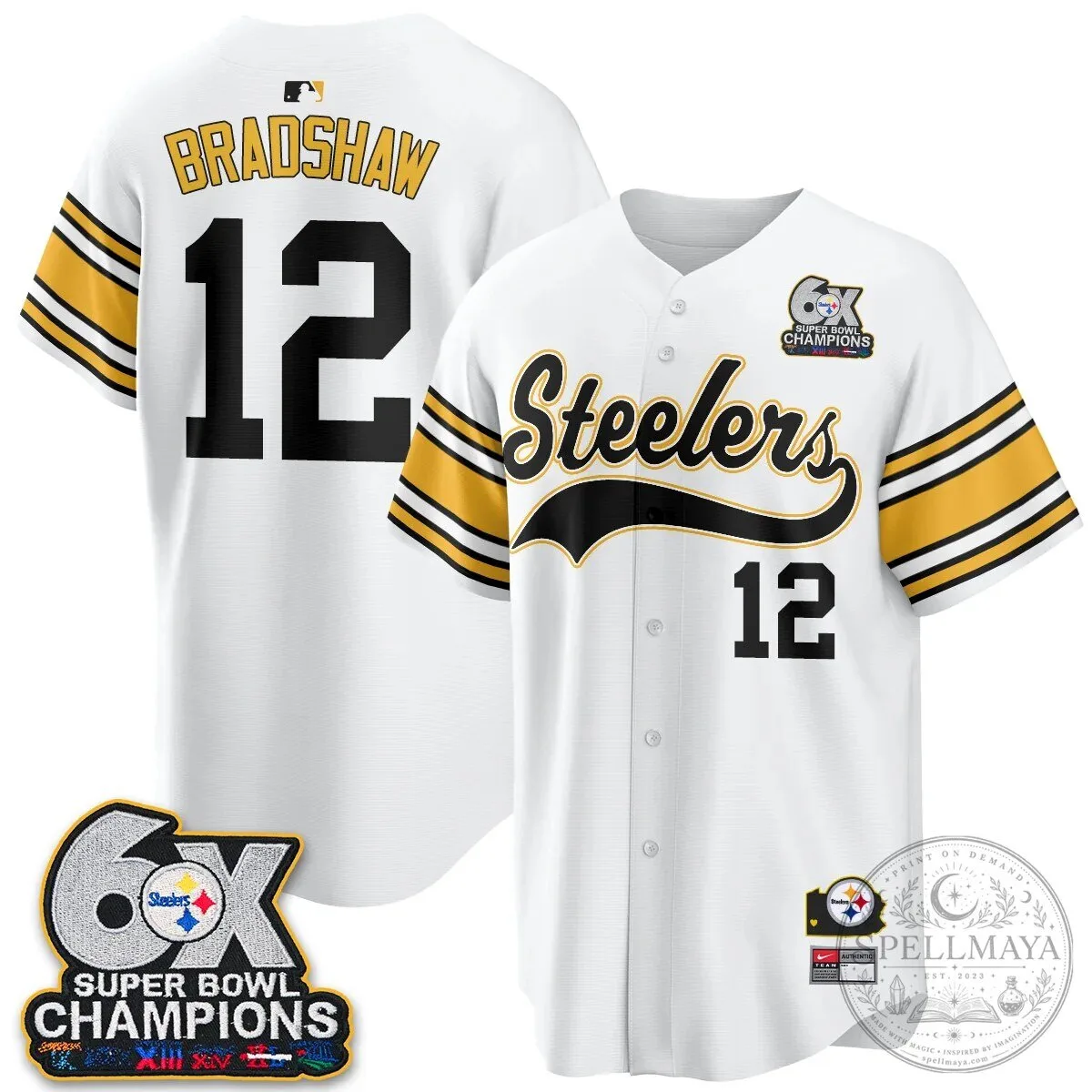 Pittsburgh Steelers TJ Watt 6X Super Bowl Champions Throwback Baseball Jersey 140 Pittsburgh Steelers TJ Watt 6X Super Bowl Champions Throwback Baseball Jersey