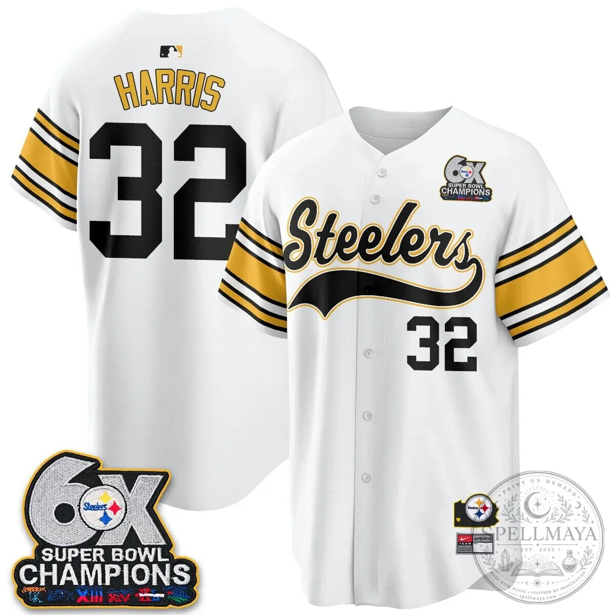 Pittsburgh Steelers TJ Watt 6X Super Bowl Champions Throwback Baseball Jersey 141 Pittsburgh Steelers TJ Watt 6X Super Bowl Champions Throwback Baseball Jersey