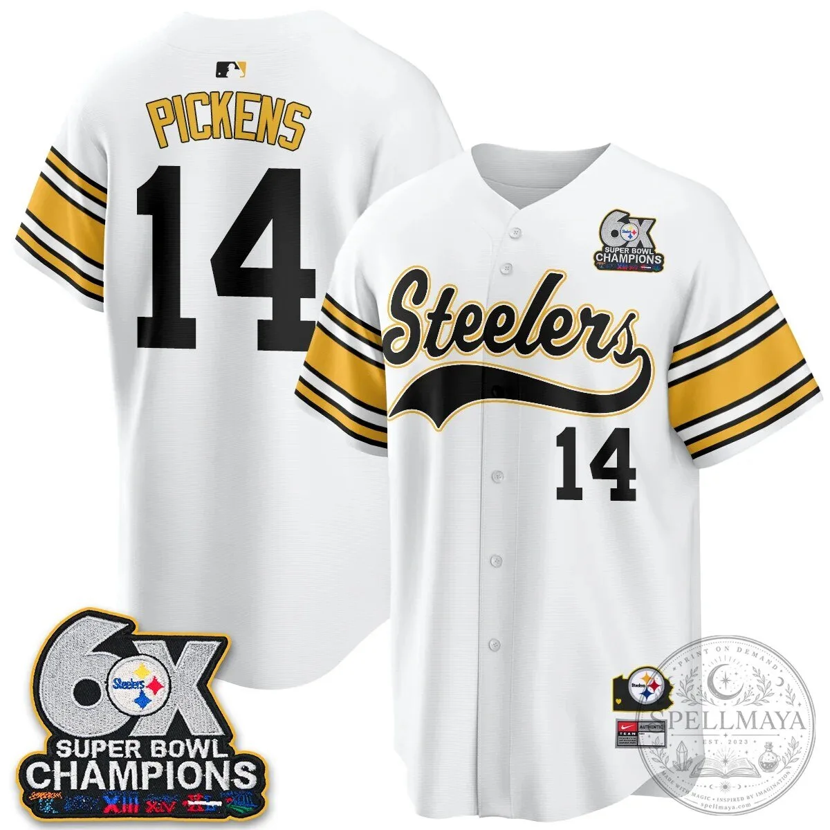 Pittsburgh Steelers TJ Watt 6X Super Bowl Champions Throwback Baseball Jersey 143 Pittsburgh Steelers TJ Watt 6X Super Bowl Champions Throwback Baseball Jersey
