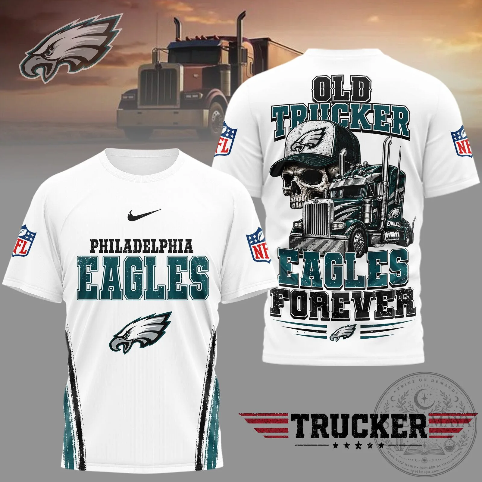 Philadelphia Eagles Fan Shirt Old Trucker Skull Forever T-Shirt