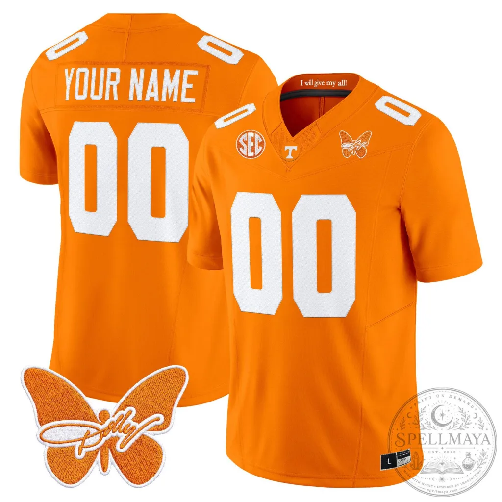 Tennessee Volunteers Dolly Parton Butterfly Patch Football Jersey Tennessee Volunteers Dolly Parton Butterfly Patch Football Jersey