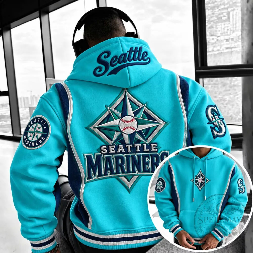 Seattle Mariners Major League Baseball Team Logo Aqua Blue Hoodie Seattle Mariners Major League Baseball Team Logo Aqua Blue Hoodie