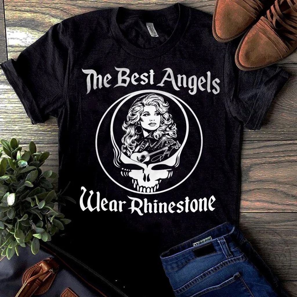 Dolly Parton Grateful Dead The Best Angels Wear Rhinestone T-Shirt