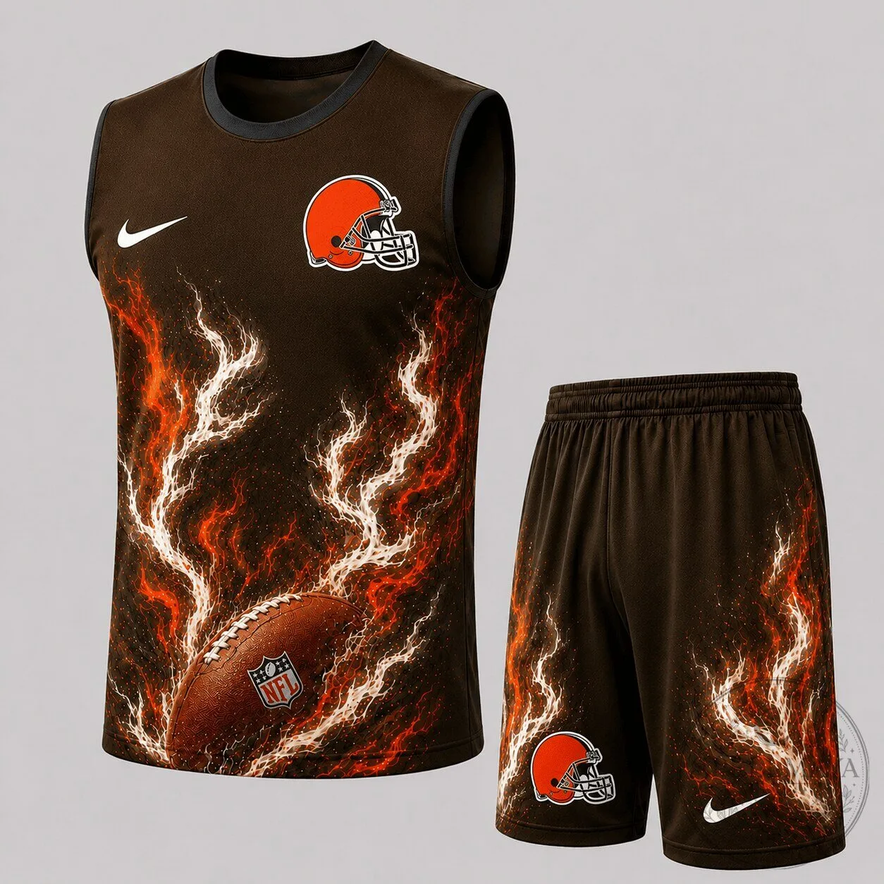 Cleveland Browns Football Team Flame Design Tank Top and Shorts Set