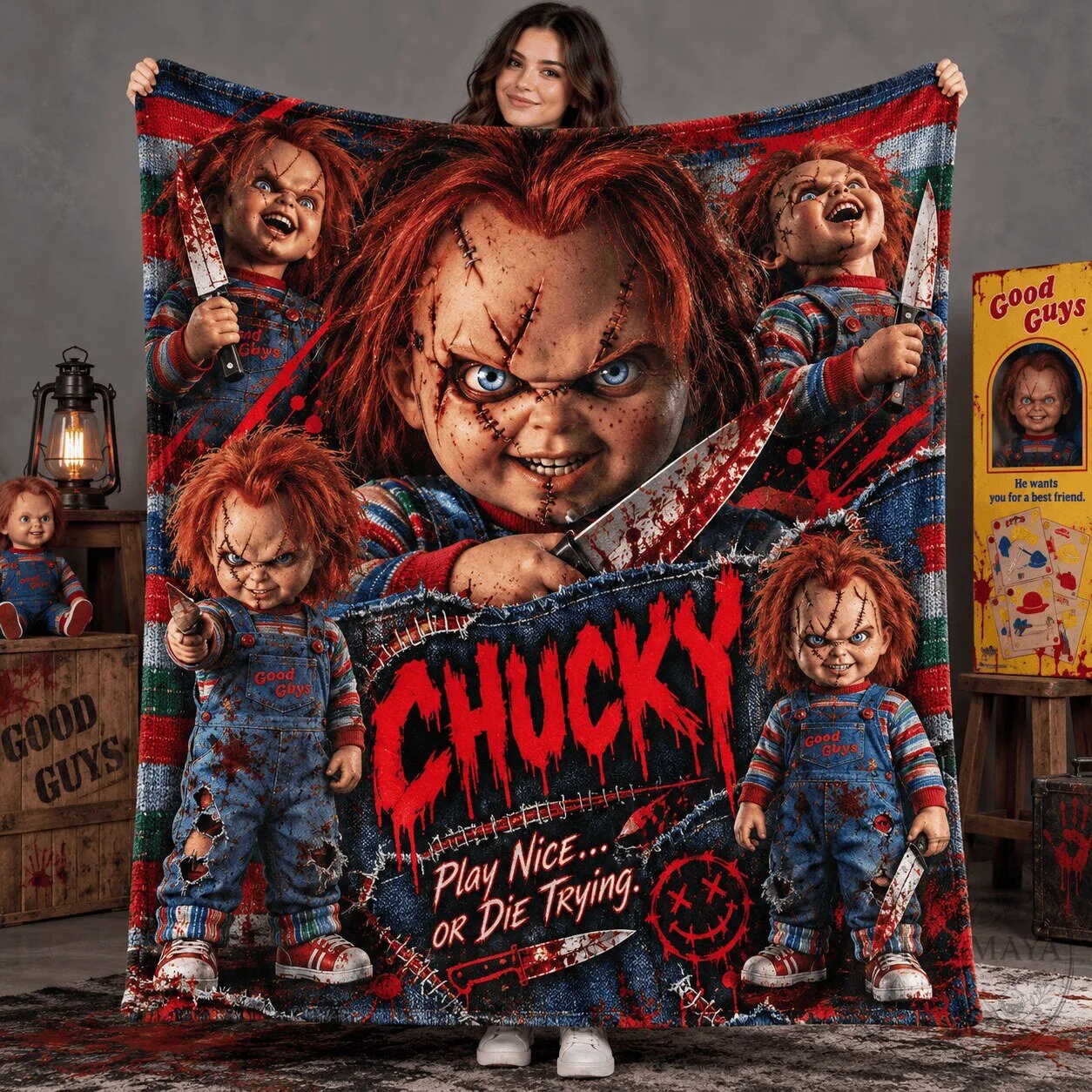 Horror Movie Fleece Blanket Featuring Chucky: Play Nice or Die Trying