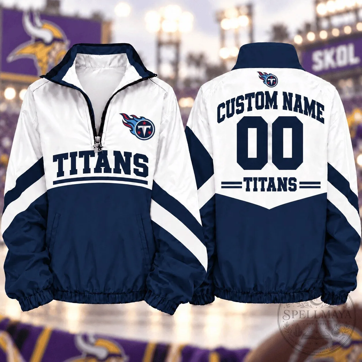 Tennessee Titans NFL Custom Name and Number Quarter Zip Windbreaker Jacket