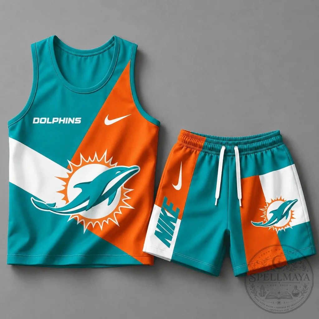 Miami Dolphins NFL Football Team Color Block Athletic Tank Top and Shorts Set Miami Dolphins NFL Football Team Color Block Athletic Tank Top and Shorts Set
