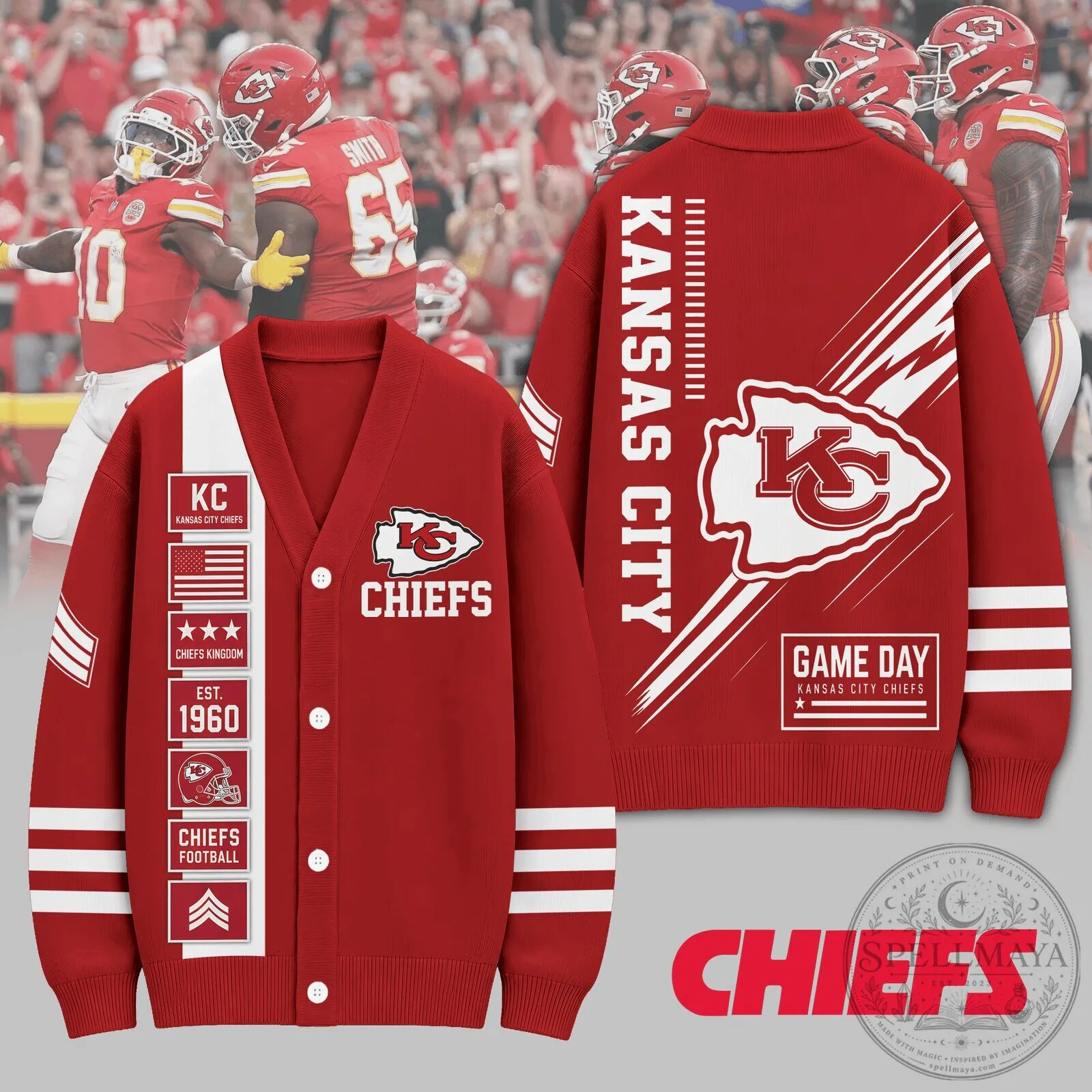 Kansas City Chiefs NFL Football Team Heritage Knit Cardigan Sweater 1 Kansas City Chiefs NFL Football Team Heritage Knit Cardigan Sweater