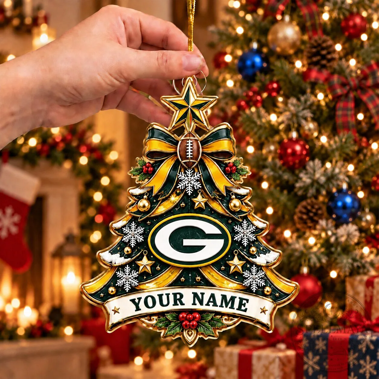 Green Bay Packers NFL Christmas Tree Ornament Custom Name Decoration