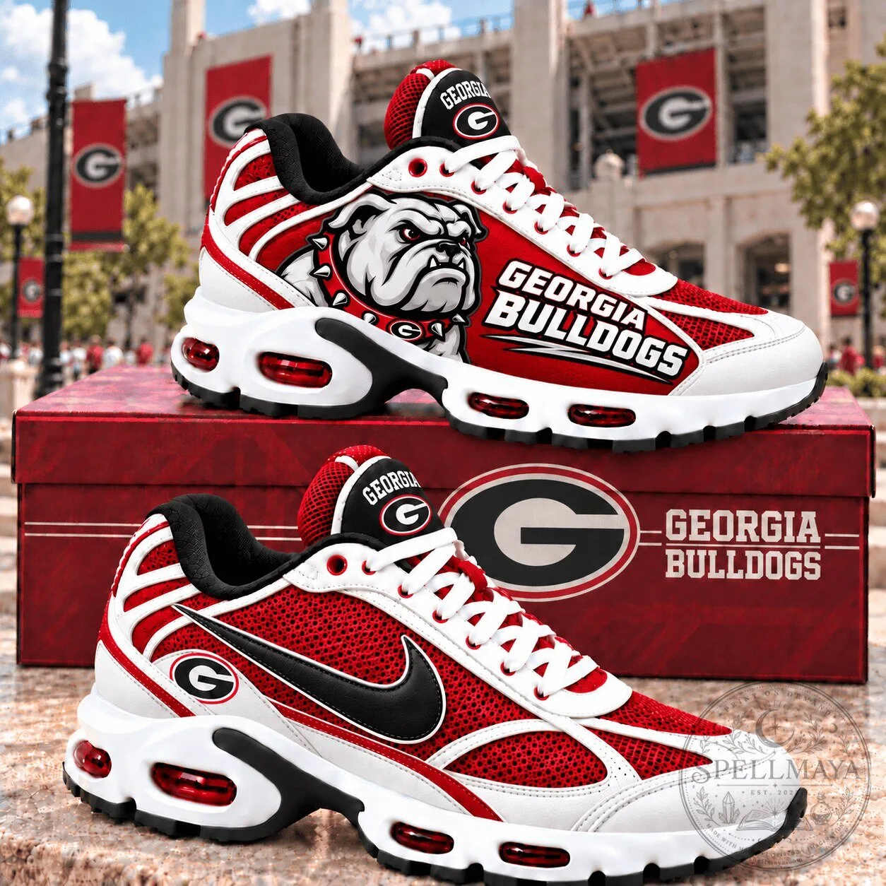 NCAA Running Shoes in Air Max Style Featuring Georgia Bulldogs Design