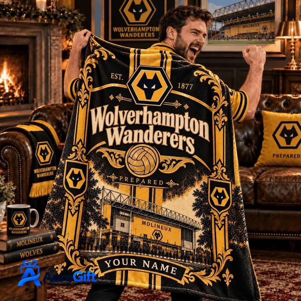 Wolverhampton Wanderers Football Club Molineux Stadium Personalized Fleece Blanket Wolverhampton Wanderers Football Club Molineux Stadium Personalized Fleece Blanket