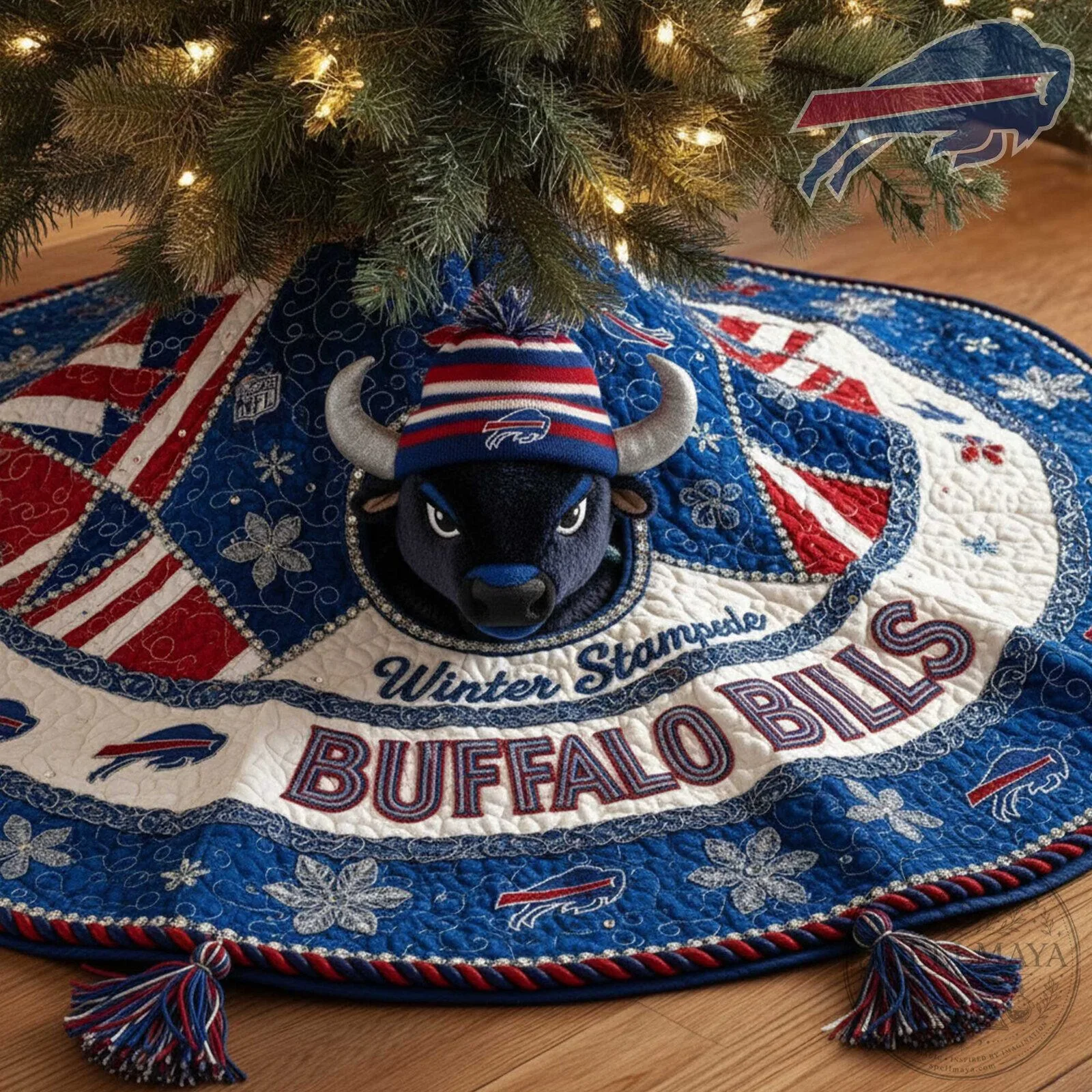 Buffalo Bills Winter Stampede Christmas Tree Skirt with Mascot