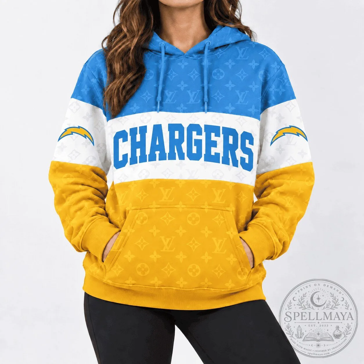 Los Angeles Chargers NFL Football Team Monogram Pattern Premium Hoodie 2 Los Angeles Chargers NFL Football Team Monogram Pattern Premium Hoodie