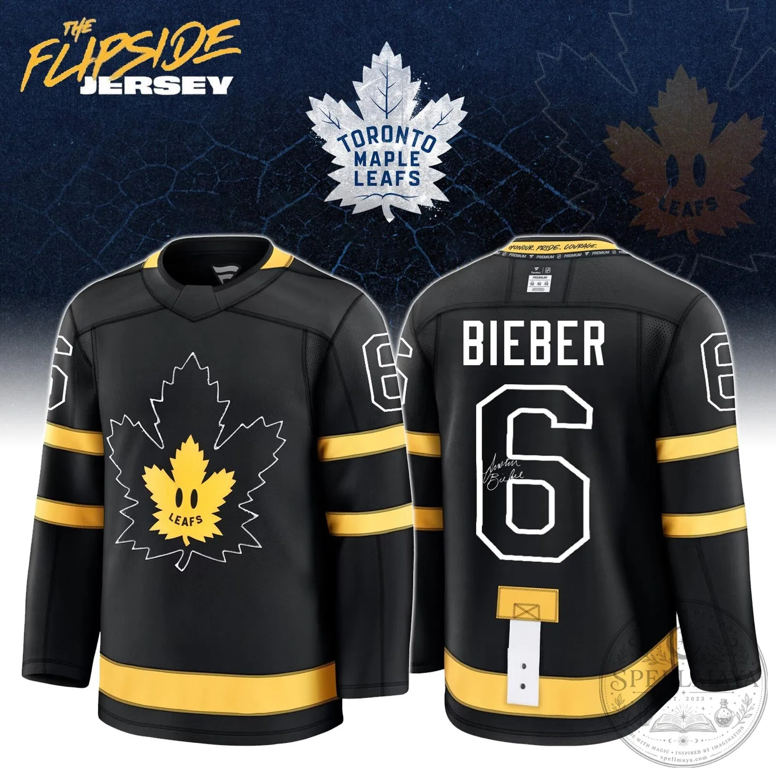 Justin Bieber Toronto Maple Leafs Black Flipside Hockey Jersey