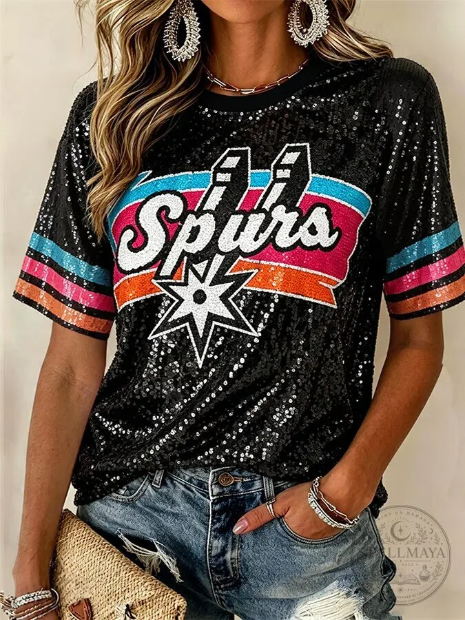 San Antonio Spurs Basketball Fan Shirt, Sequin Short Sleeve T-Shirt