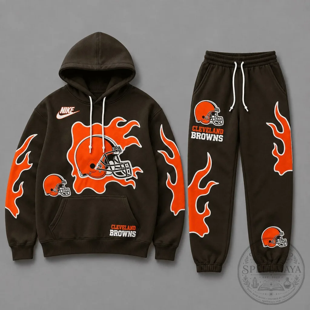 Cleveland Browns Flame Strike Football Team Hoodie and Jogger Sweatpants Set Cleveland Browns Flame Strike Football Team Hoodie and Jogger Sweatpants Set