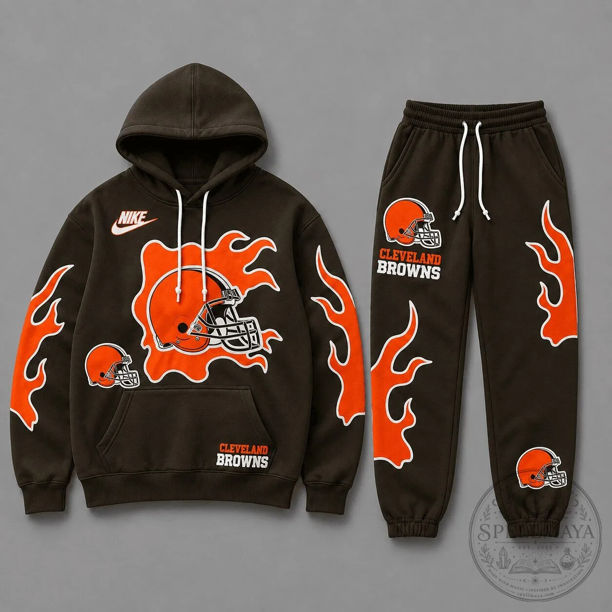 Cleveland Browns Flame Strike Football Team Hoodie and Jogger Sweatpants Set 2 Cleveland Browns Flame Strike Football Team Hoodie and Jogger Sweatpants Set