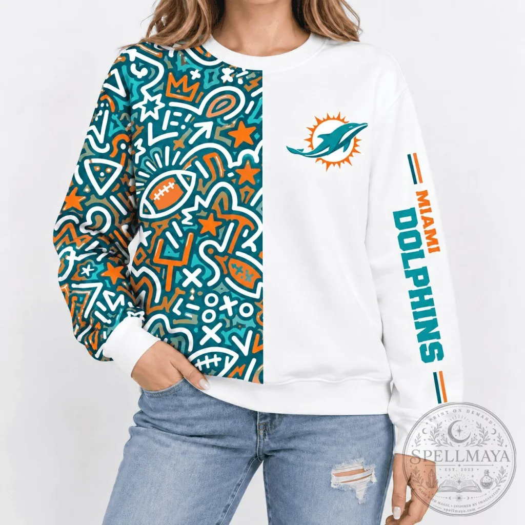 Miami Dolphins National Football League Pop Art Doodle Crewneck Sweatshirt 68 Miami Dolphins National Football League Pop Art Doodle Crewneck Sweatshirt