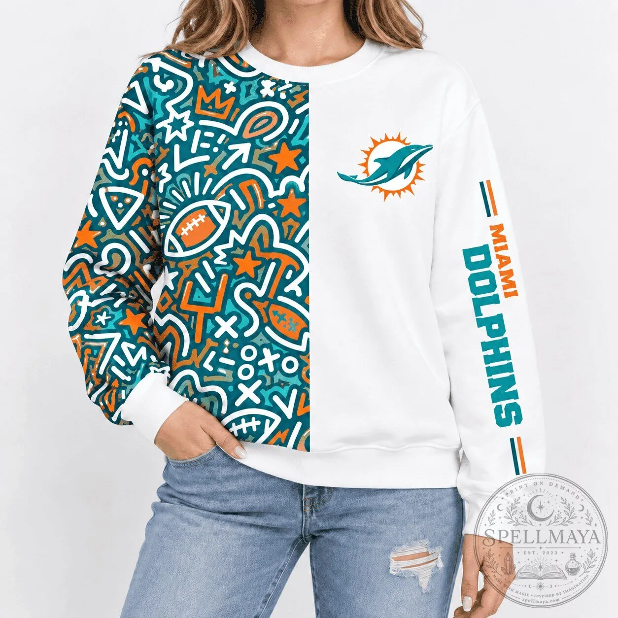 Miami Dolphins National Football League Pop Art Doodle Crewneck Sweatshirt 2 Miami Dolphins National Football League Pop Art Doodle Crewneck Sweatshirt