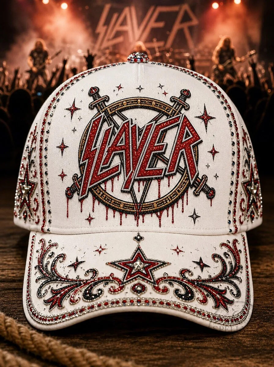Slayer Heavy Metal Band Logo Embellished Baseball Cap Hat 2 Slayer Heavy Metal Band Logo Embellished Baseball Cap Hat