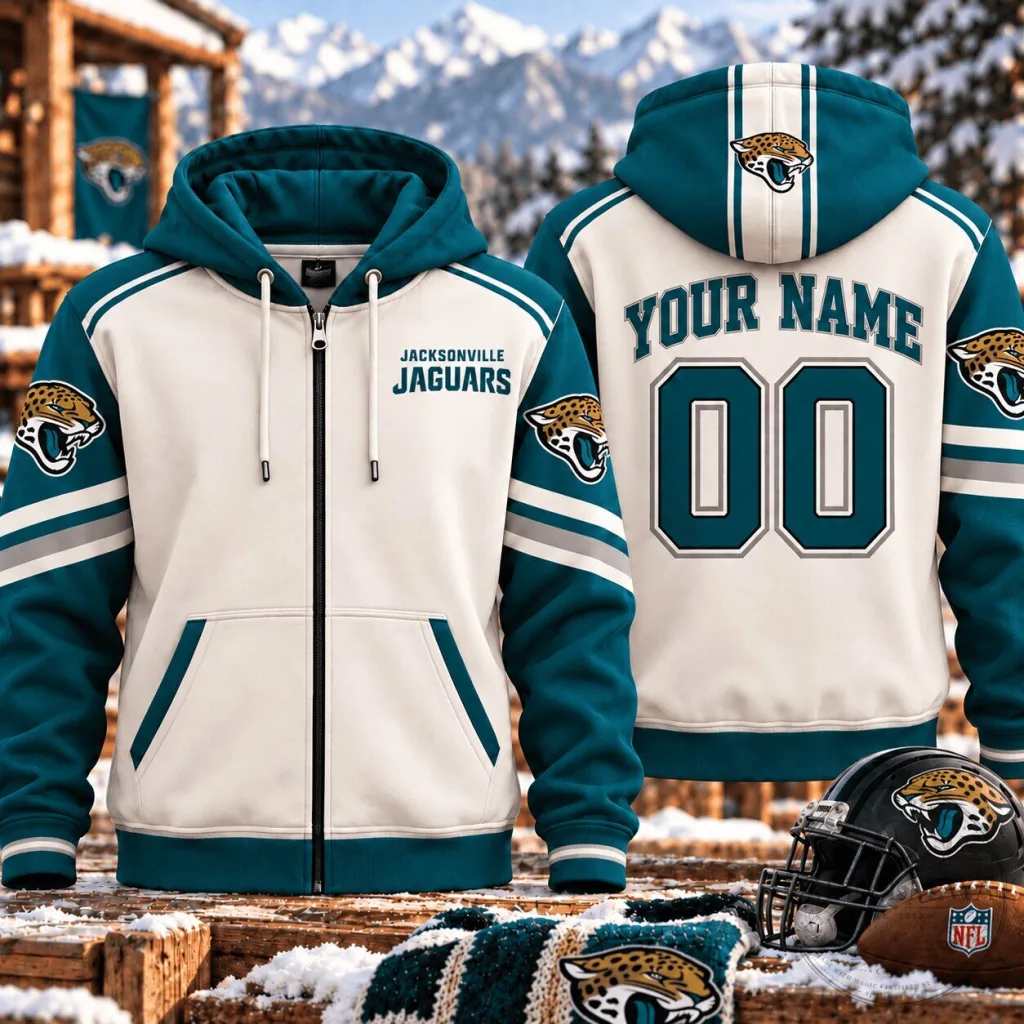 Jacksonville Jaguars NFL Football Team Custom Name and Number Full Zip Hoodie Jacksonville Jaguars NFL Football Team Custom Name and Number Full Zip Hoodie
