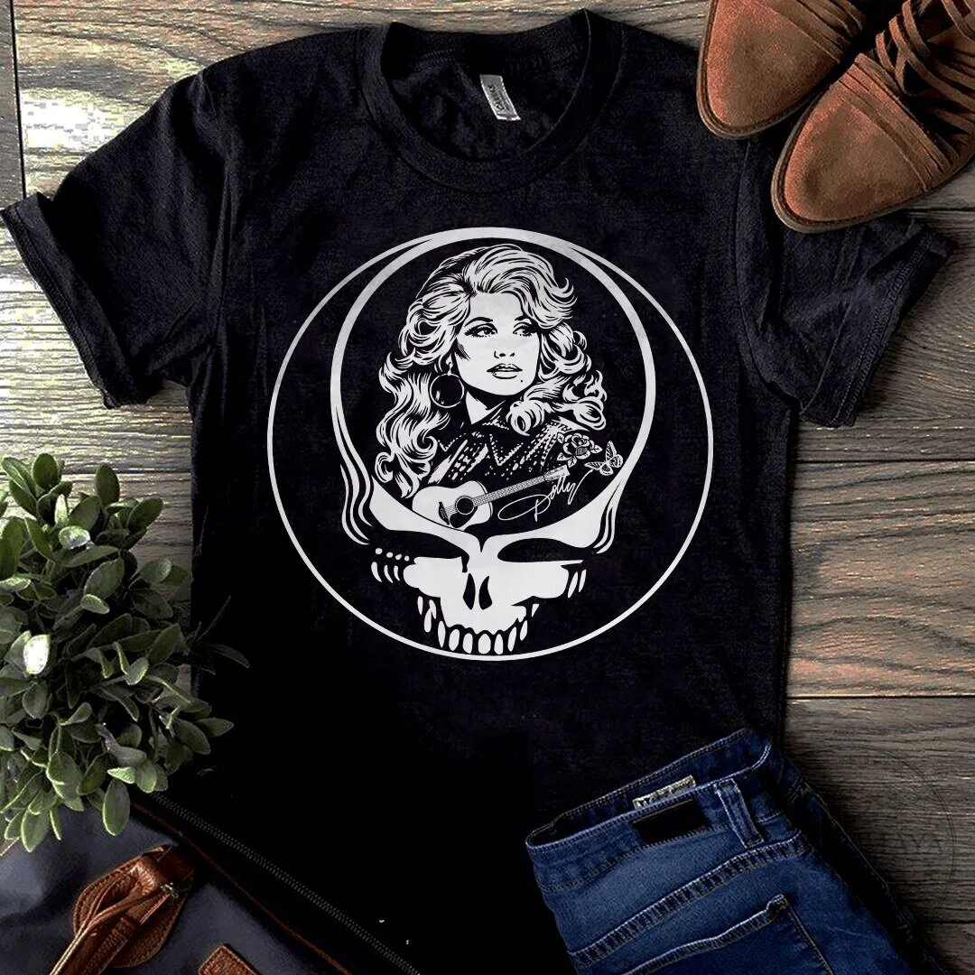 Dolly Parton Grateful Dead Steal Your Face Black Graphic T-Shirt