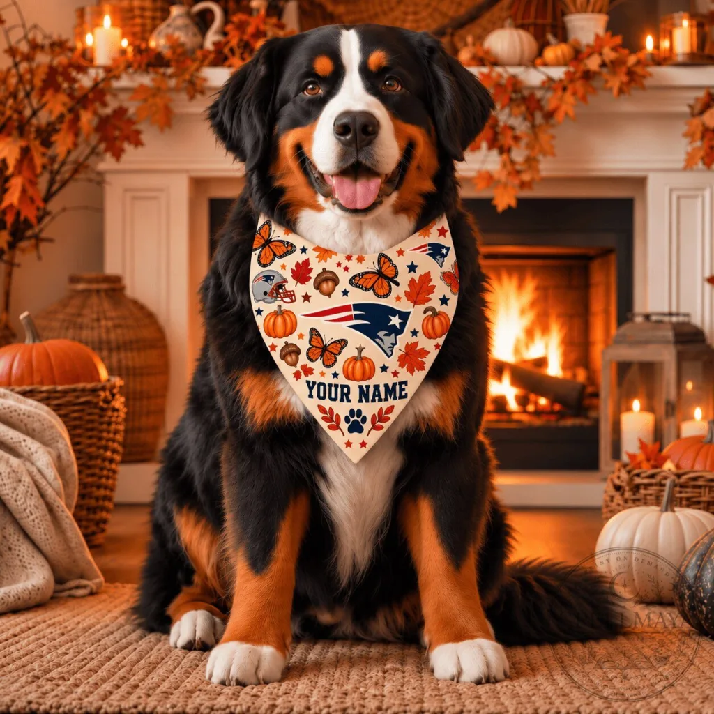 New England Patriots Autumn Harvest Personalized Pet Bandana New England Patriots Autumn Harvest Personalized Pet Bandana