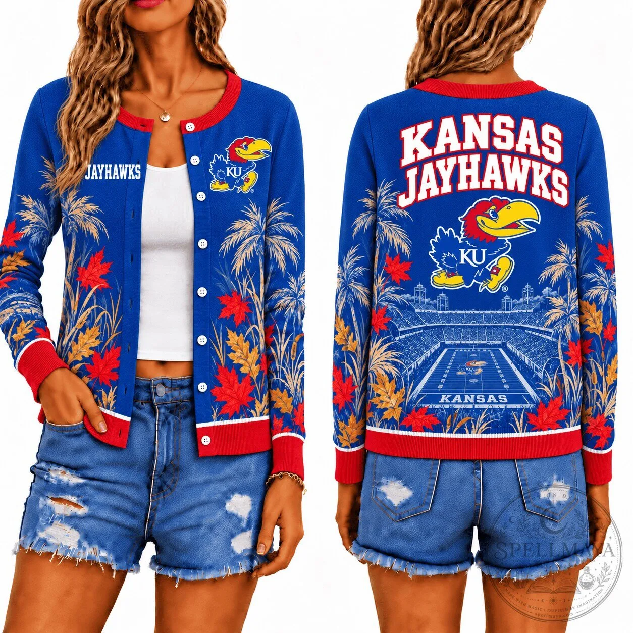 Kansas Jayhawks Football Stadium Fall Season Cardigan Sweater