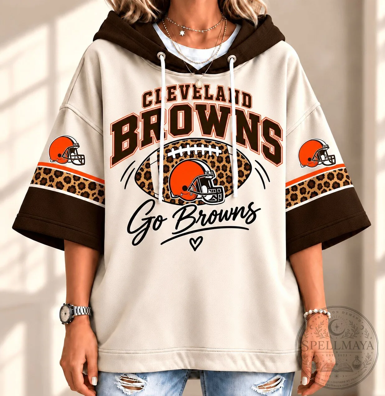 Cleveland Browns Football Leopard Print Oversized Hoodie for Women 1 Cleveland Browns Football Leopard Print Oversized Hoodie for Women