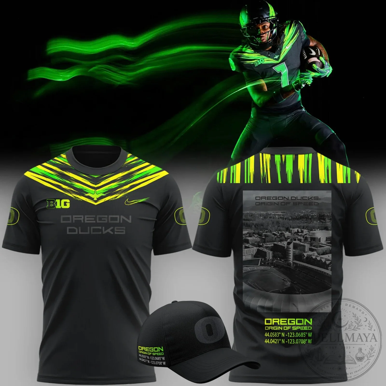 Oregon Ducks Origin of Speed Big Ten Football Team Black T-Shirt
