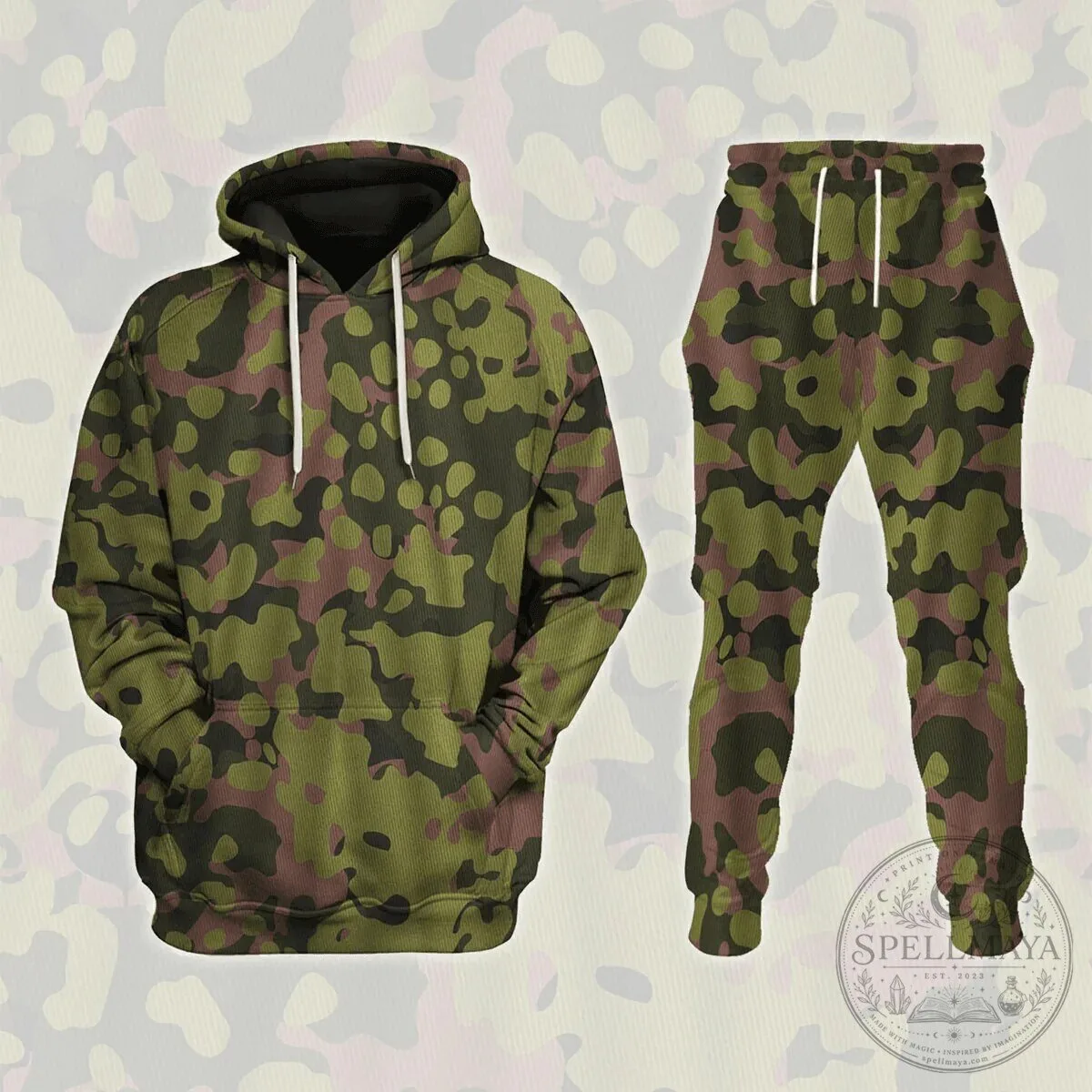World War II German Oakleaf Camouflage Military Hoodie and Jogger Pants Set