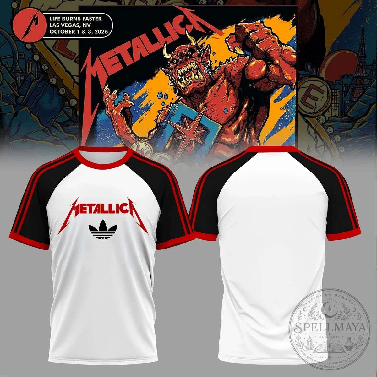 Graphic T-Shirt for Metallica's M72 World Tour: Life Burns Faster in Las Vegas
