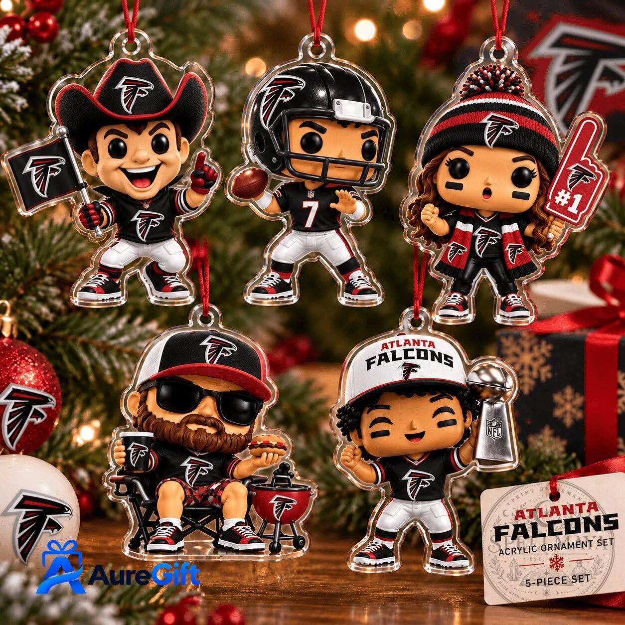 Atlanta Falcons NFL Christmas Kickoff Personalized Acrylic Ornament Set