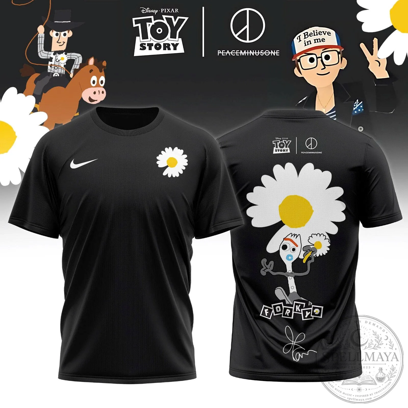 Toy Story Peaceminusone Daisy Forky Black T-Shirt 2 Toy Story Peaceminusone Daisy Forky Black T-Shirt