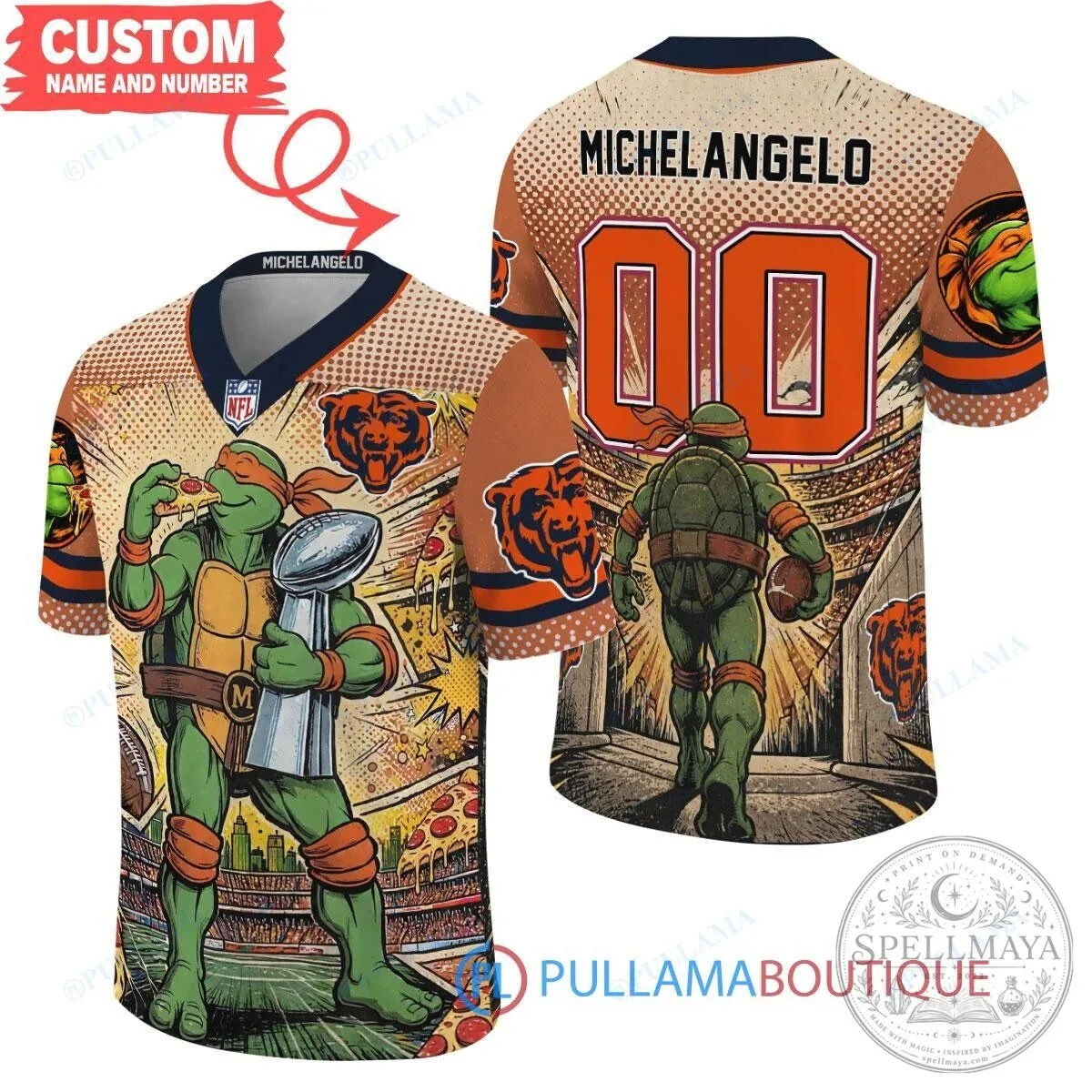 Chicago Bears Teenage Mutant Ninja Turtles Michelangelo Football Jersey 1 Chicago Bears Teenage Mutant Ninja Turtles Michelangelo Football Jersey