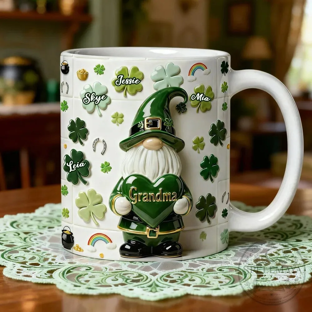 Personalized Lucky Gnome Grandma Mug with Grandkids Names for St Patrick's Day 8 Personalized Lucky Gnome Grandma Mug with Grandkids Names for St Patrick