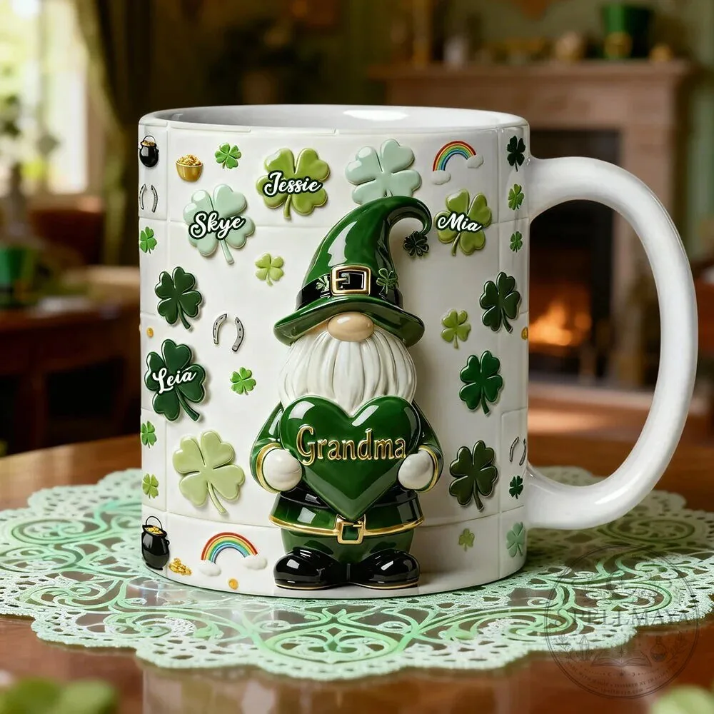 Personalized Lucky Gnome Grandma Mug with Grandkids Names for St Patrick's Day 9 Personalized Lucky Gnome Grandma Mug with Grandkids Names for St Patrick
